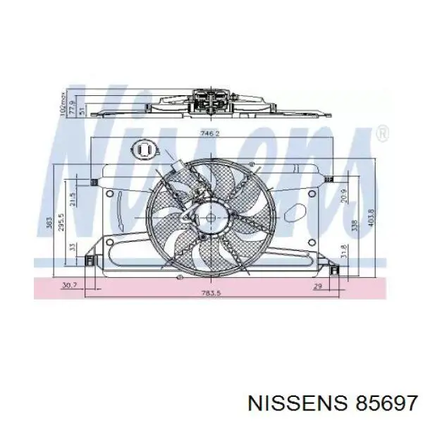 85697 Nissens difusor de radiador, ventilador de refrigeración, condensador del aire acondicionado, completo con motor y rodete