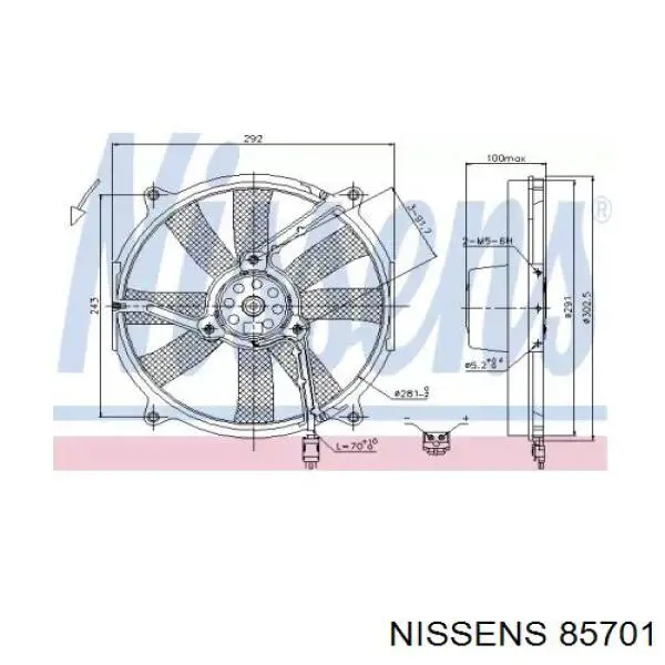 85701 Nissens ventilador (rodete +motor refrigeración del motor con electromotor, izquierdo)