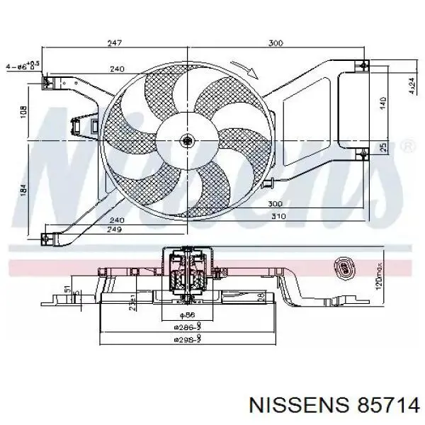 85714 Nissens ventilador (rodete +motor refrigeración del motor con electromotor completo)