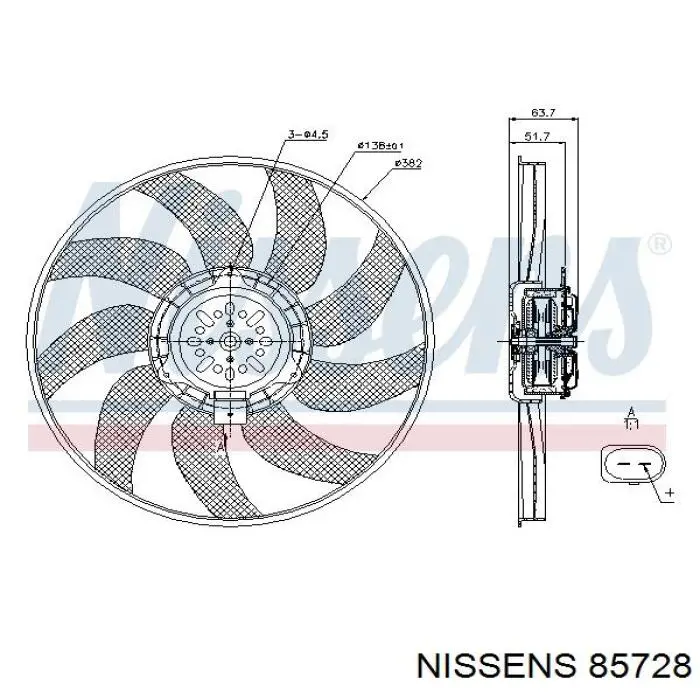 85728 Nissens ventilador (rodete +motor refrigeración del motor con electromotor, izquierdo)