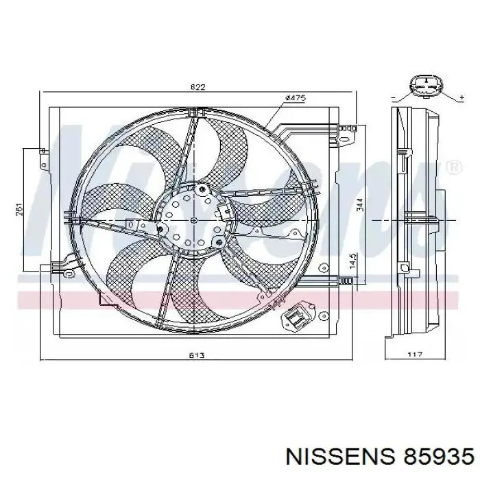 85935 Nissens difusor de radiador, ventilador de refrigeración, condensador del aire acondicionado, completo con motor y rodete