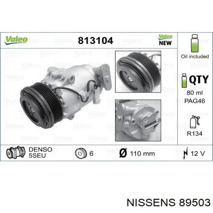 Compresor de aire acondicionado 89503 Nissens