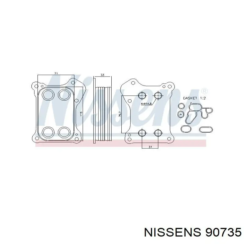 90735 Nissens radiador de aceite, bajo de filtro