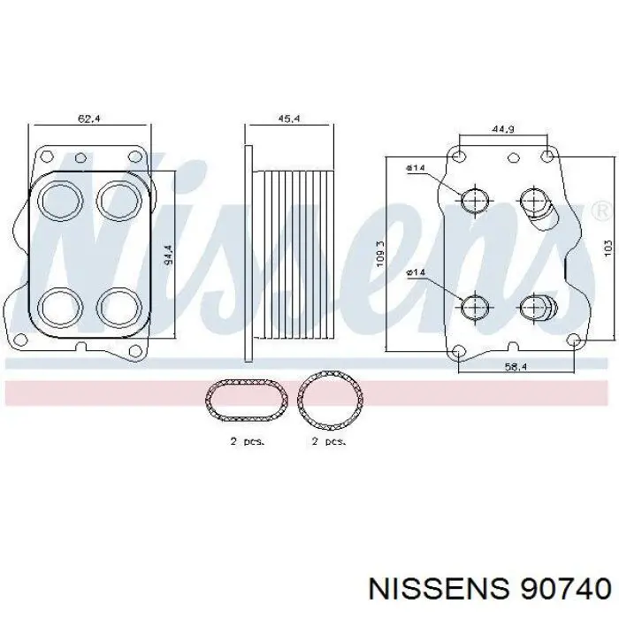 90740 Nissens radiador de aceite, bajo de filtro