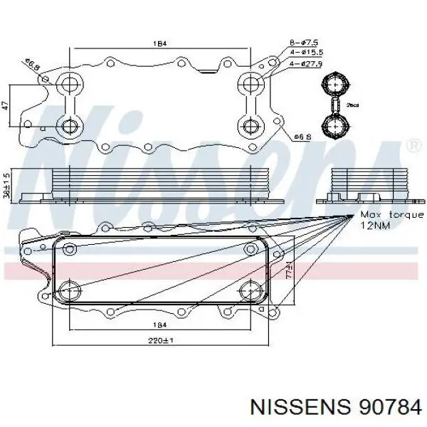 90784 Nissens radiador de aceite, bajo de filtro