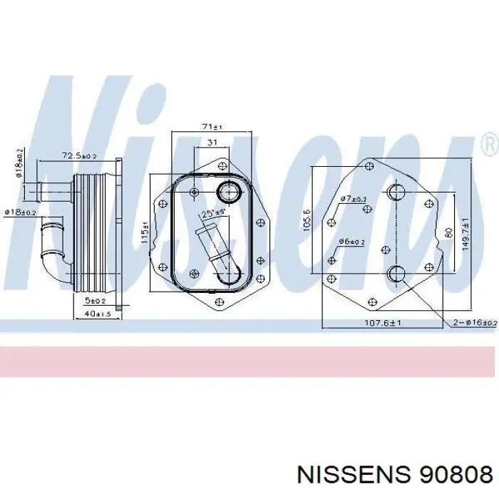 Radiador de aceite debajo del filtro 90808 Nissens