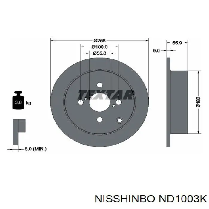 ND1003K Nisshinbo disco de freno trasero