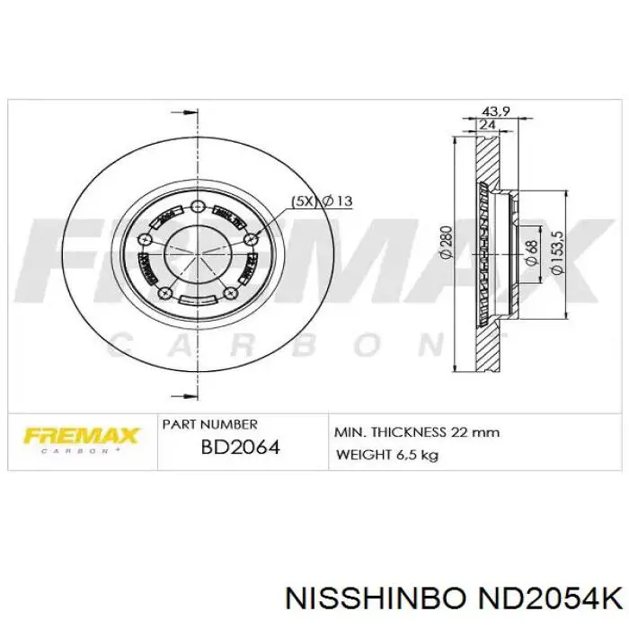 ND2054K Nisshinbo disco de freno delantero