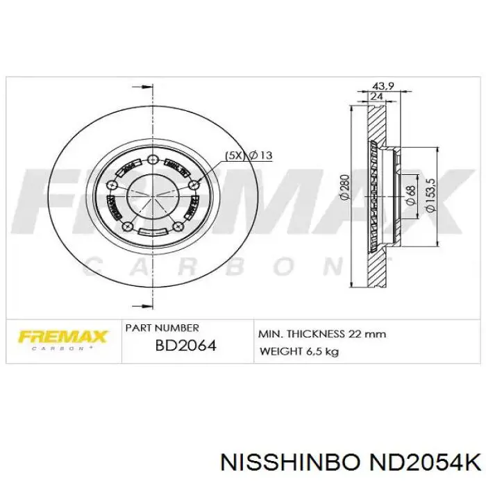 ND2054K Nisshinbo freno de disco delantero