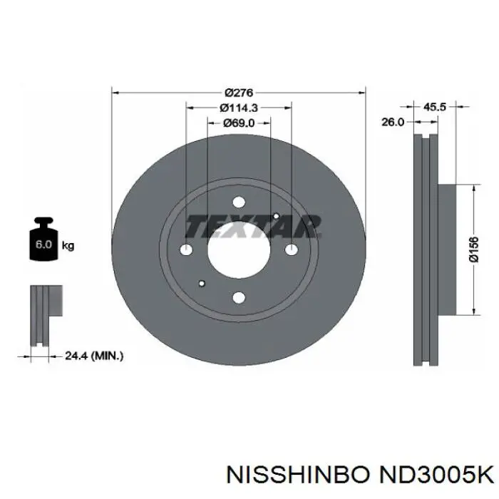 ND3005K Nisshinbo disco de freno delantero