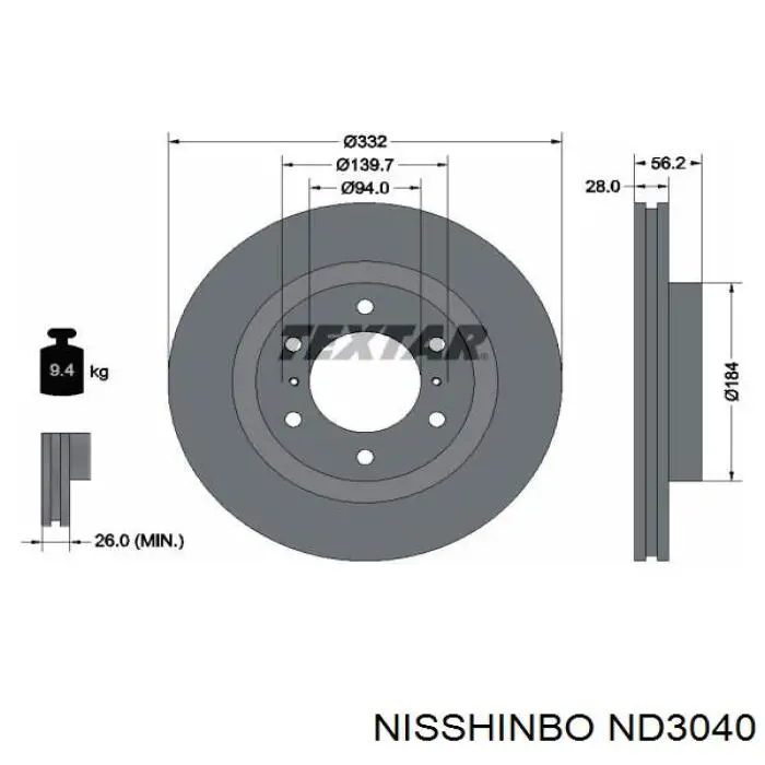 ND3040 Nisshinbo disco de freno delantero