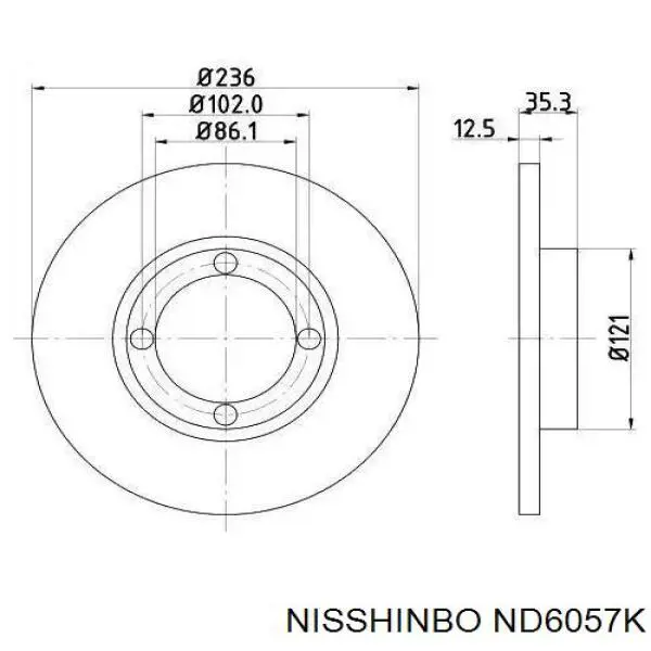 ND6057K Nisshinbo disco de freno trasero