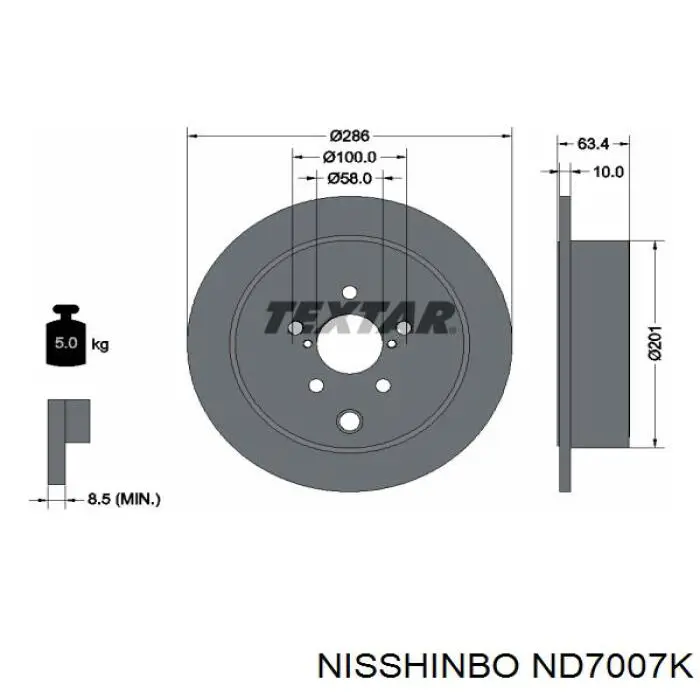 ND7007K Nisshinbo disco de freno trasero