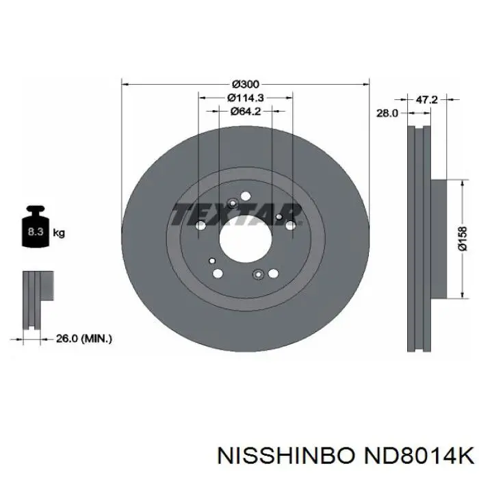 ND8014K Nisshinbo disco de freno delantero