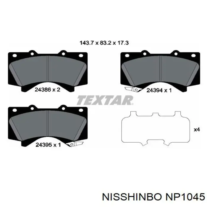 NP1045 Nisshinbo pastillas de freno delanteras