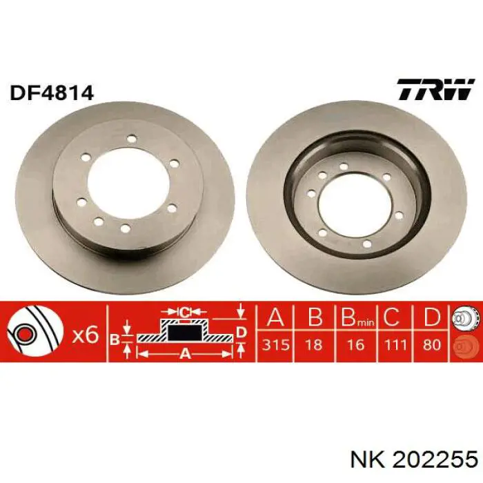 Disco de freno trasero 202255 NK