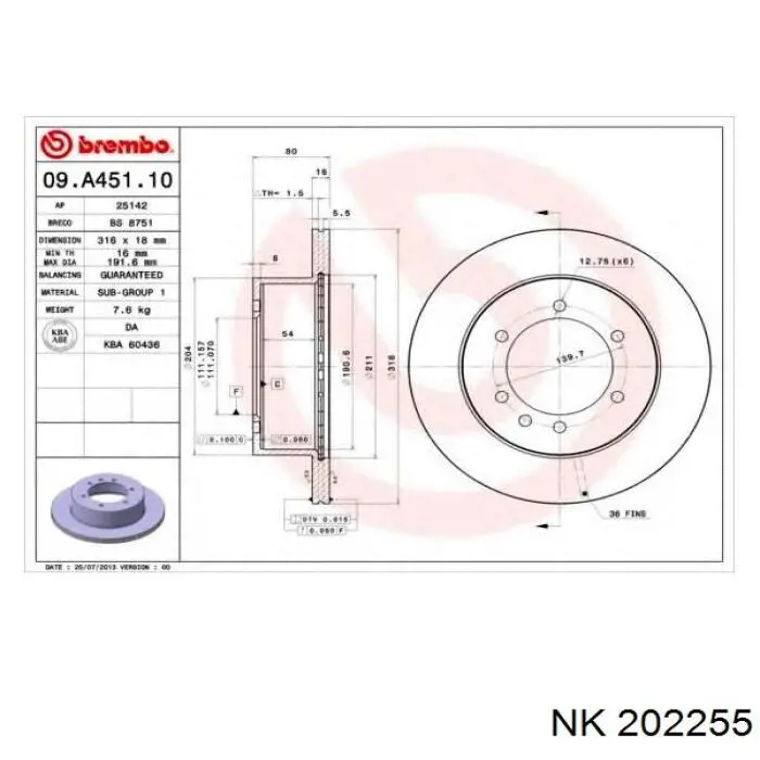 202255 NK Freno de disco trasero