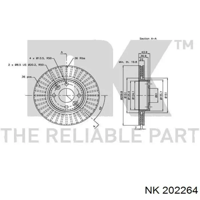 Freno de disco delantero Nissan Versa E12X