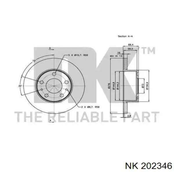 202346 NK disco de freno trasero