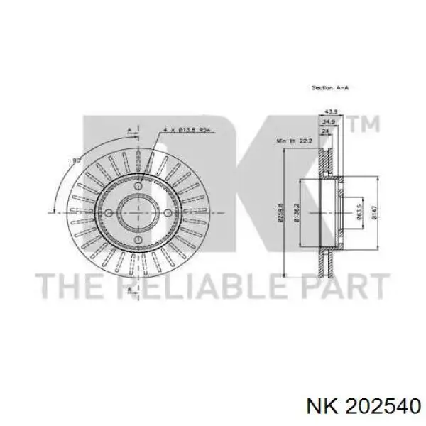 202540 NK disco de freno delantero