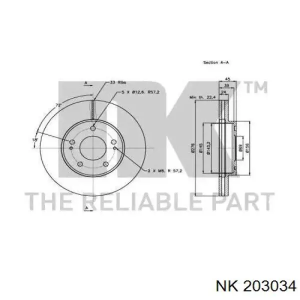 203034 NK disco de freno delantero