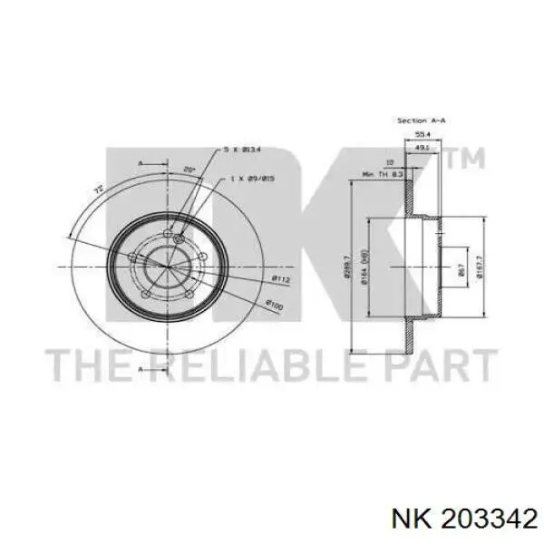 203342 NK disco de freno trasero