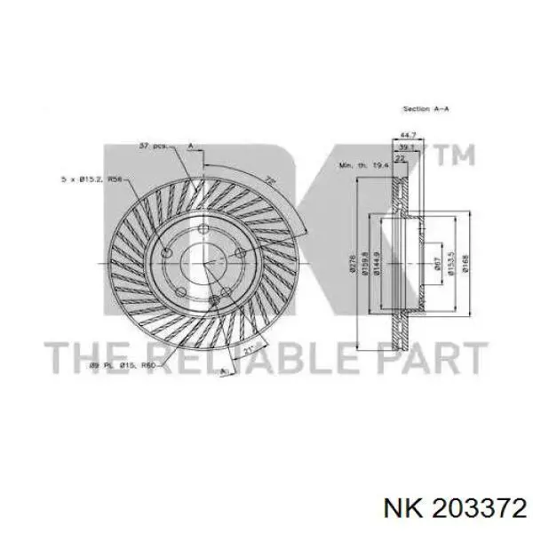 203372 NK disco de freno delantero