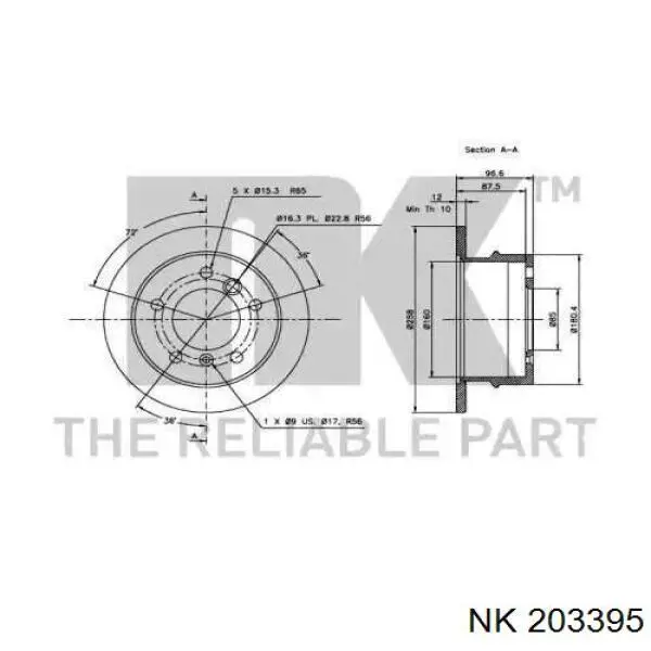 203395 NK disco de freno trasero