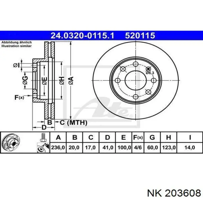 Freno de disco delantero Opel Astra 51, 52, F35, M35