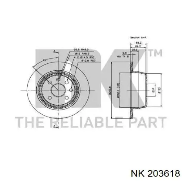203618 NK disco de freno trasero