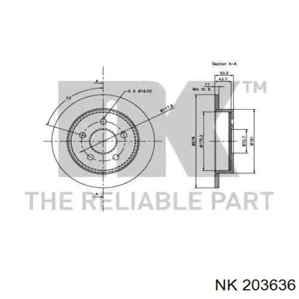 203636 NK disco de freno trasero