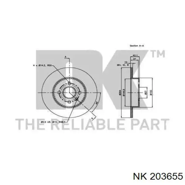 203655 NK disco de freno trasero