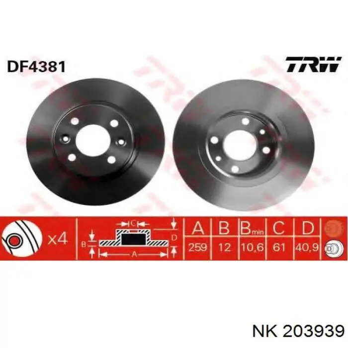 Disco de freno 203939 NK