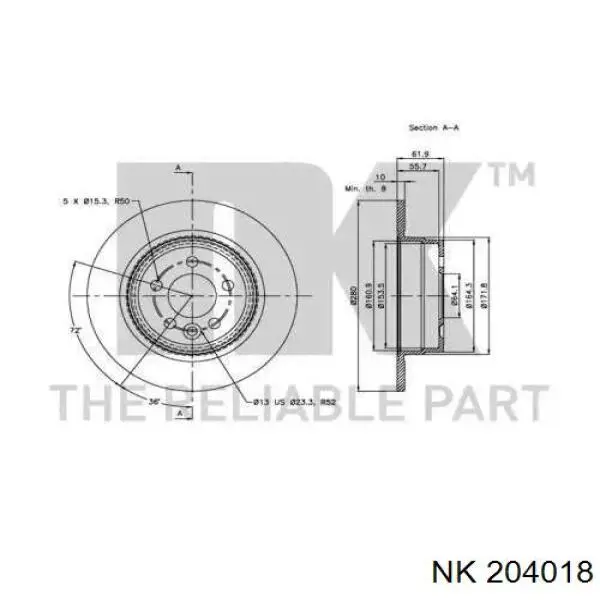204018 NK disco de freno trasero