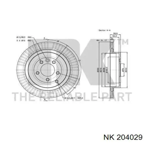 204029 NK disco de freno trasero