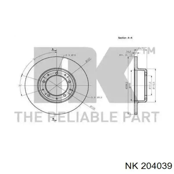 204039 NK disco de freno trasero