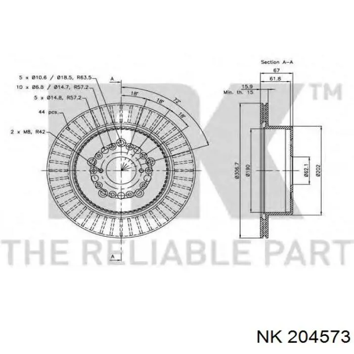 204573 NK disco de freno trasero