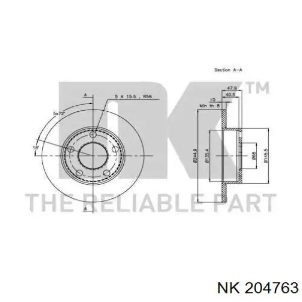 204763 NK disco de freno trasero