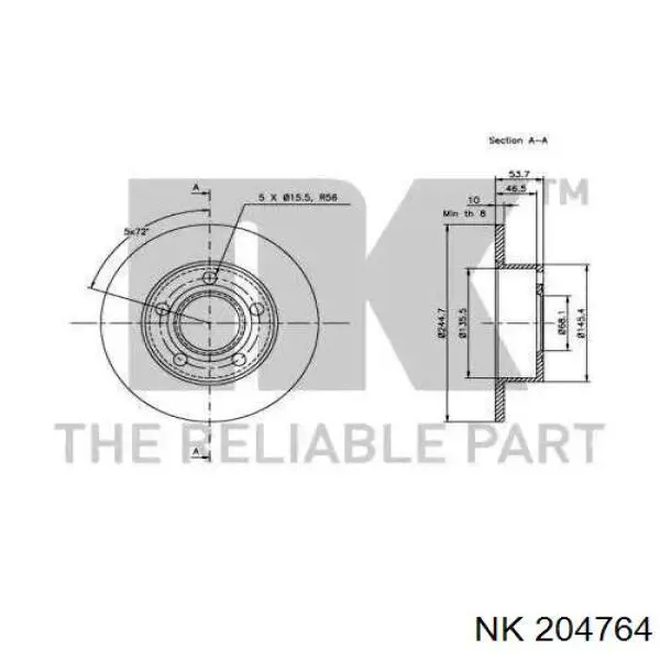 204764 NK disco de freno trasero
