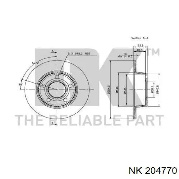 204770 NK disco de freno trasero