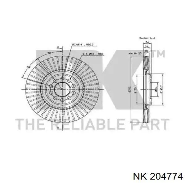 204774 NK disco de freno delantero