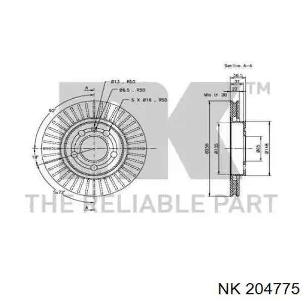 204775 NK disco de freno trasero