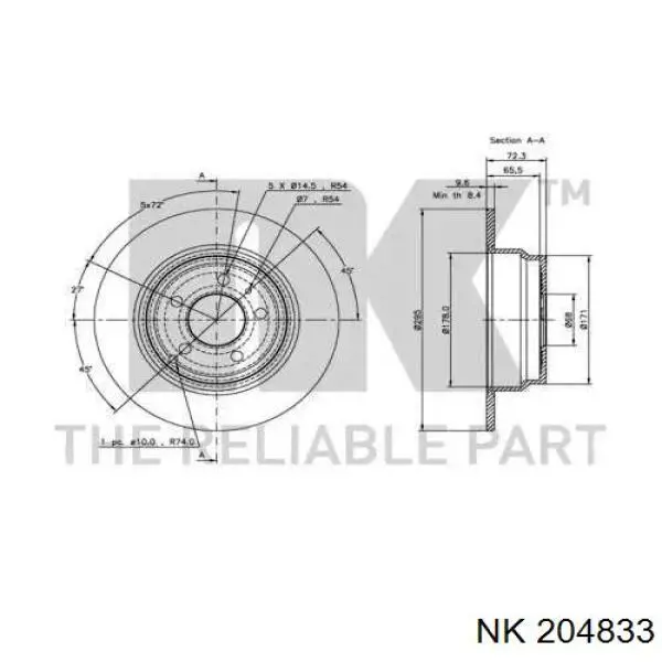 204833 NK disco de freno trasero