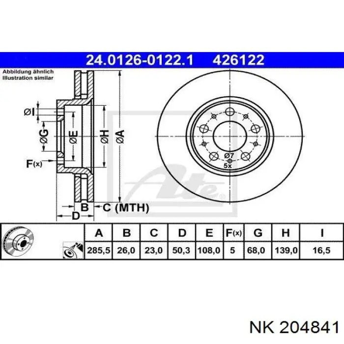 Comprar 204841 NK Freno de disco delantero