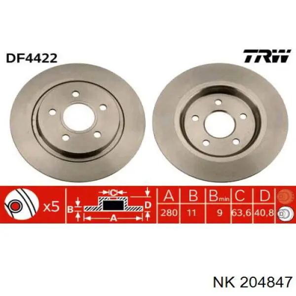 Disco de freno trasero Volvo V40 525, 526