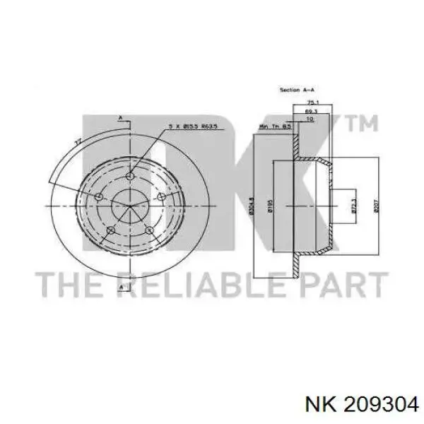 209304 NK disco de freno trasero