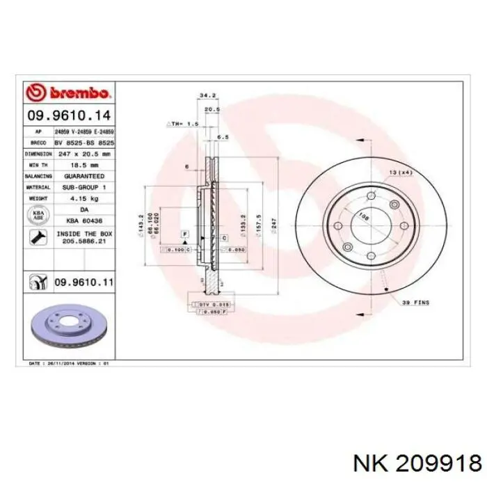 Freno de disco delantero Peugeot 205 1 741A, C