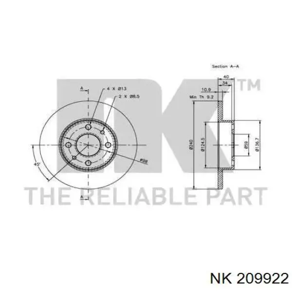 Disco de freno trasero Alfa Romeo 146 930