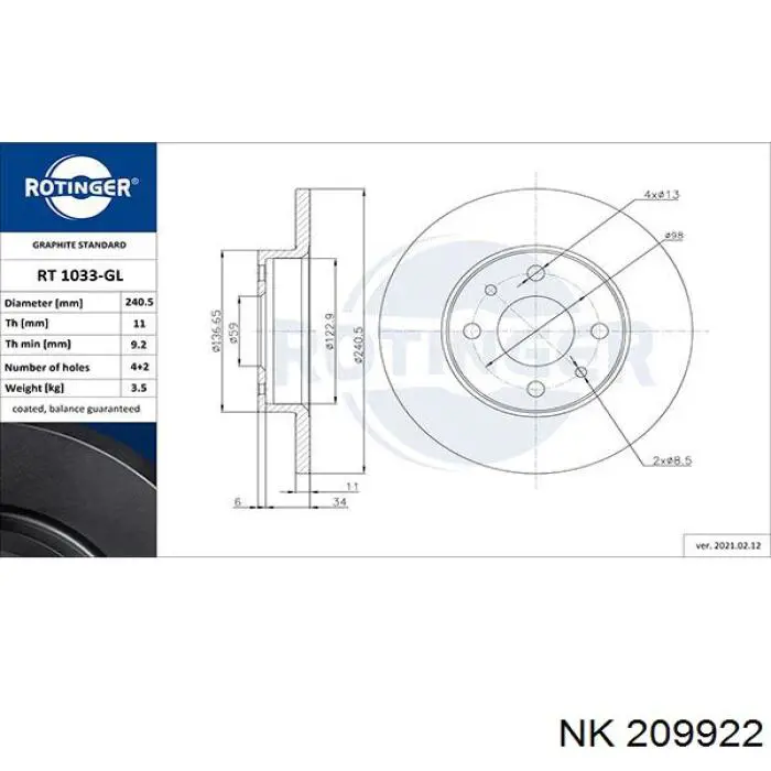 Disco de freno trasero Alfa Romeo 146 930