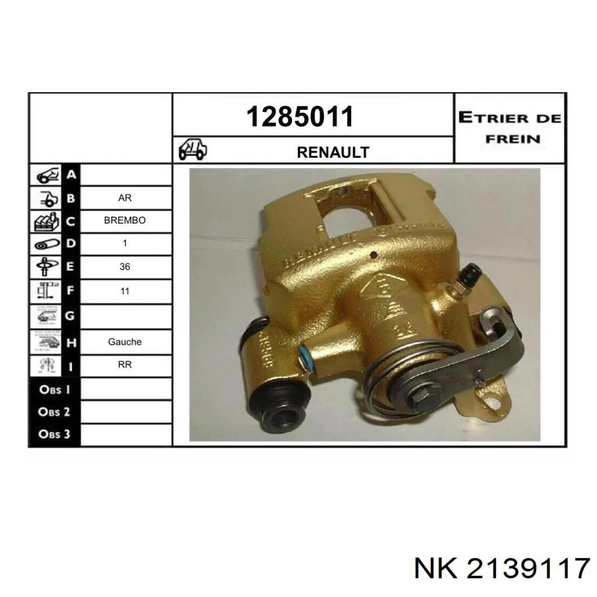 2139117 NK pinza de freno trasera izquierda